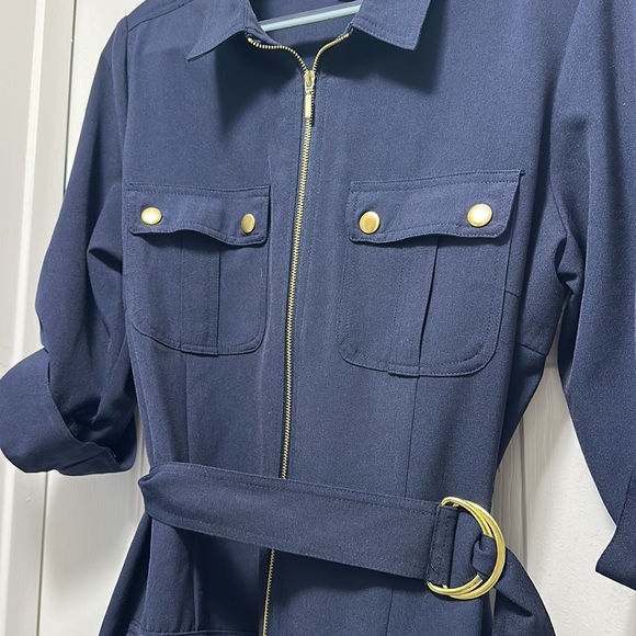 Sharagano Zip Front Dress - Navy - Size 12 - Picture 3 of 3